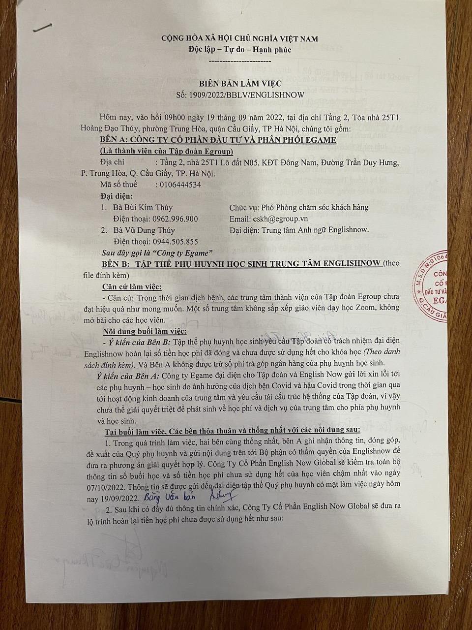 Trung tâm tiếng Anh Englishnow của Shark Thủy Không dạy học sinh như cam kết - liên tục thất hứa việc hoàn tiền học phí