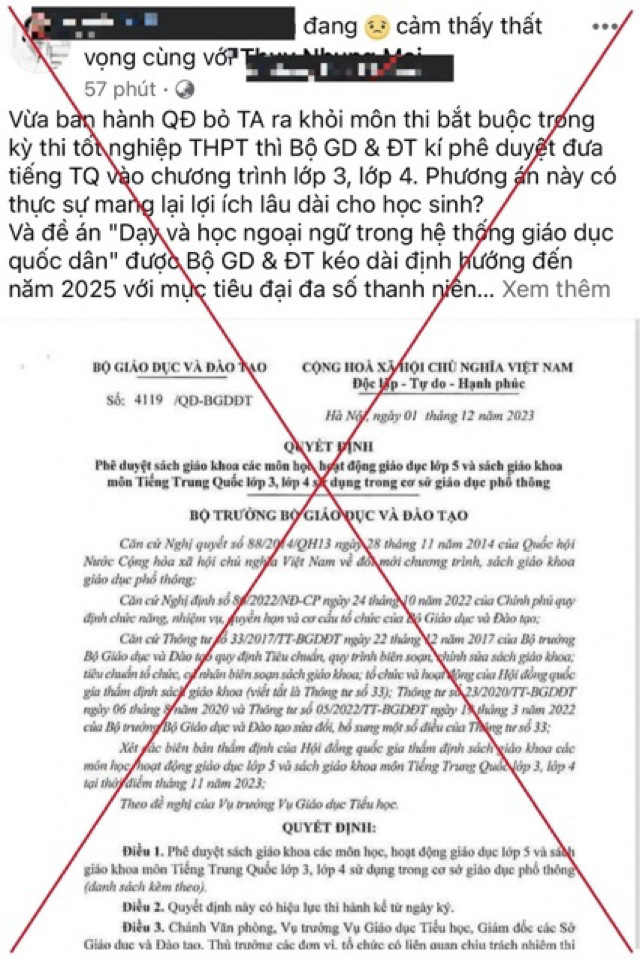 Đề nghị điều tra việc xuyên tạc về quyết định phê duyệt sách giáo khoa tiếng Trung