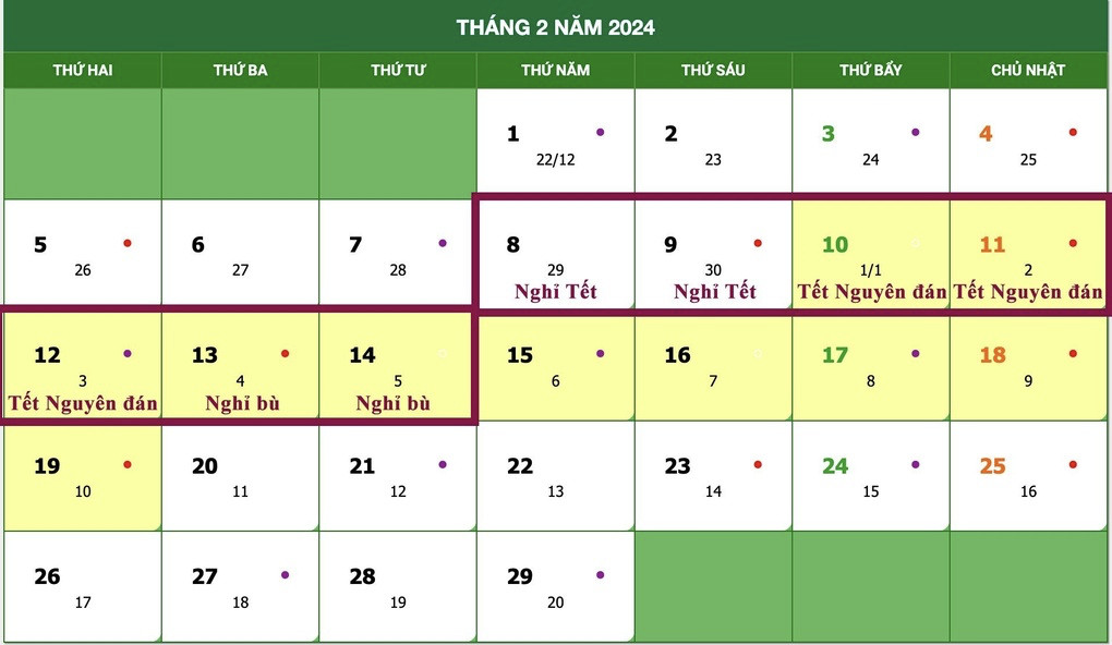 Lịch nghỉ Tết Nguyên đán Giáp Thìn 2024