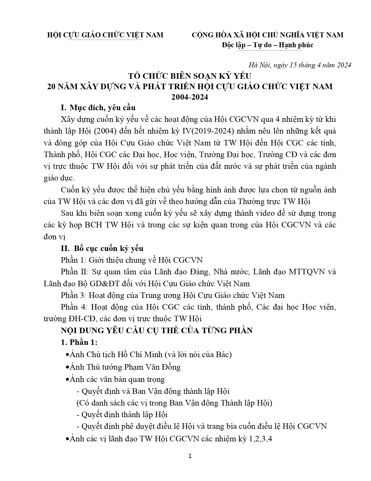 Tổ chức biên soạn kỷ yếu 20 năm xây dựng và phát triển Hội Cựu Giáo Chức Việt Nam 2004-2024