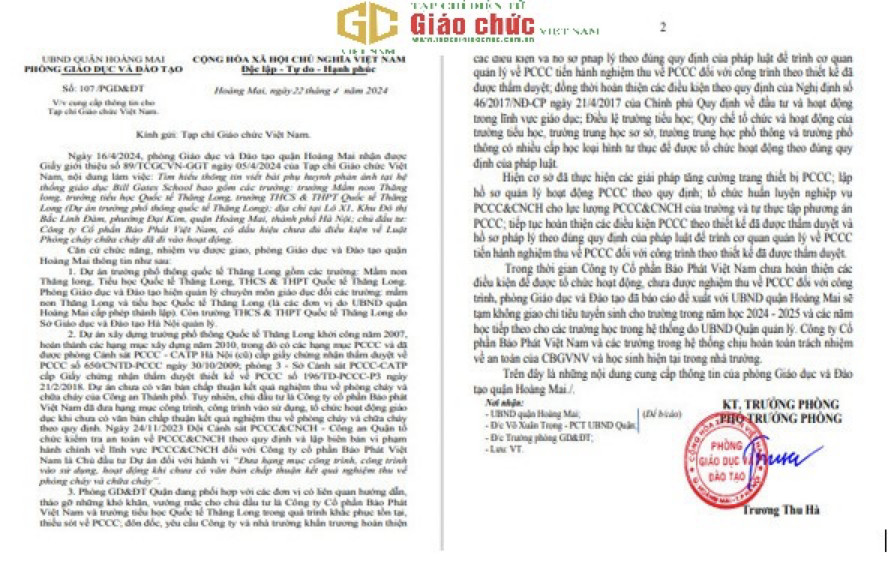 Hoàng Mai – Hà Nội: Vì sao chưa nghiệm thu phòng cháy chữa cháy Trường vẫn hoạt động giảng dạy?