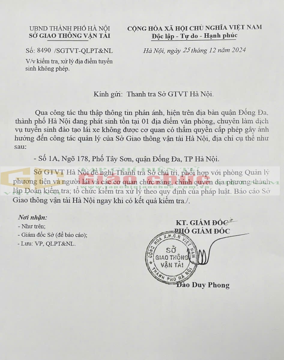 Hà Nội: Thanh tra Sở GTVT Hà Nội - Đội thanh tra GTVT Quận Đống Đa kiểm tra, xử lý địa điểm tuyển sinh không phép