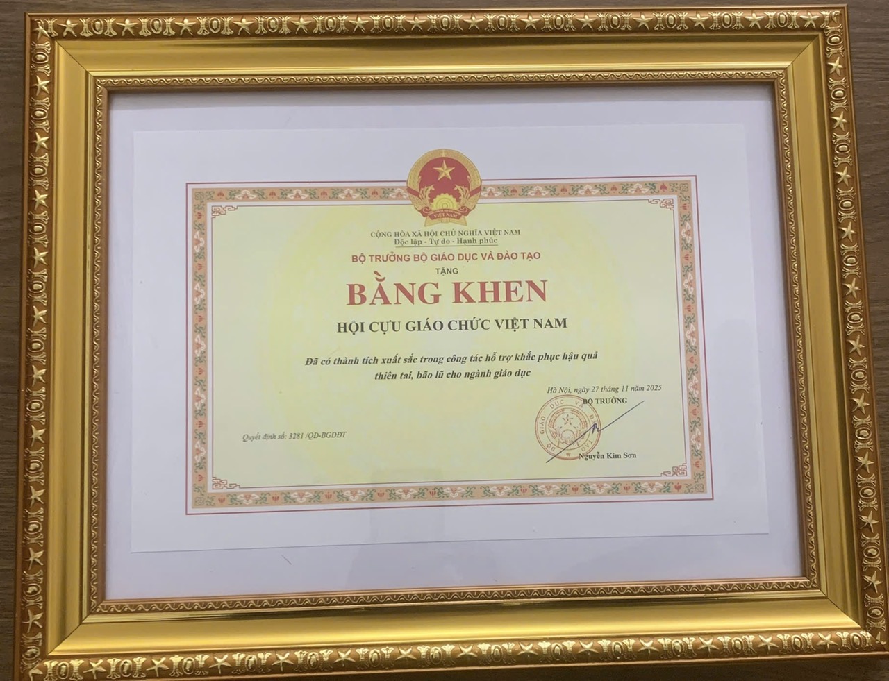 Bộ GD&ĐT tặng Bằng khen cho Hội Cựu giáo chức Việt Nam