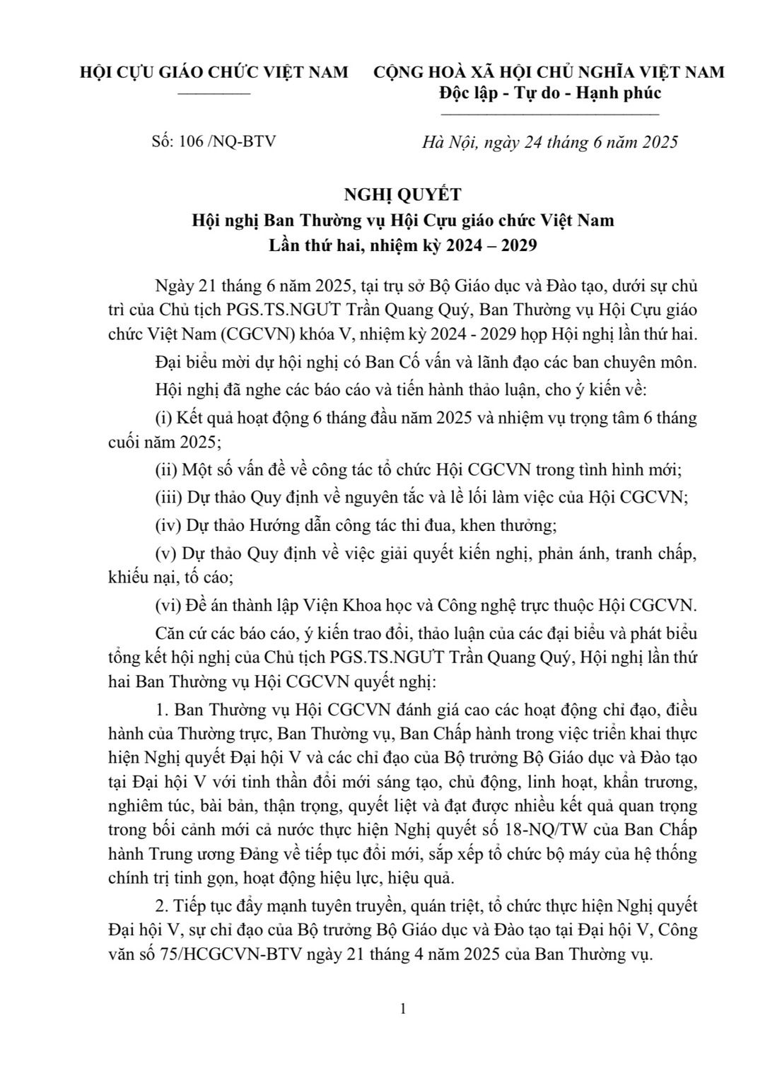 Hội Cựu giáo chức Việt Nam: Đoàn kết – Đổi mới – Gắn kết – Trách nhiệm; Báo cáo kết quả hoạt động 6 tháng đầu năm và nhiệm vụ trọng tâm 6 tháng cuối năm 2025