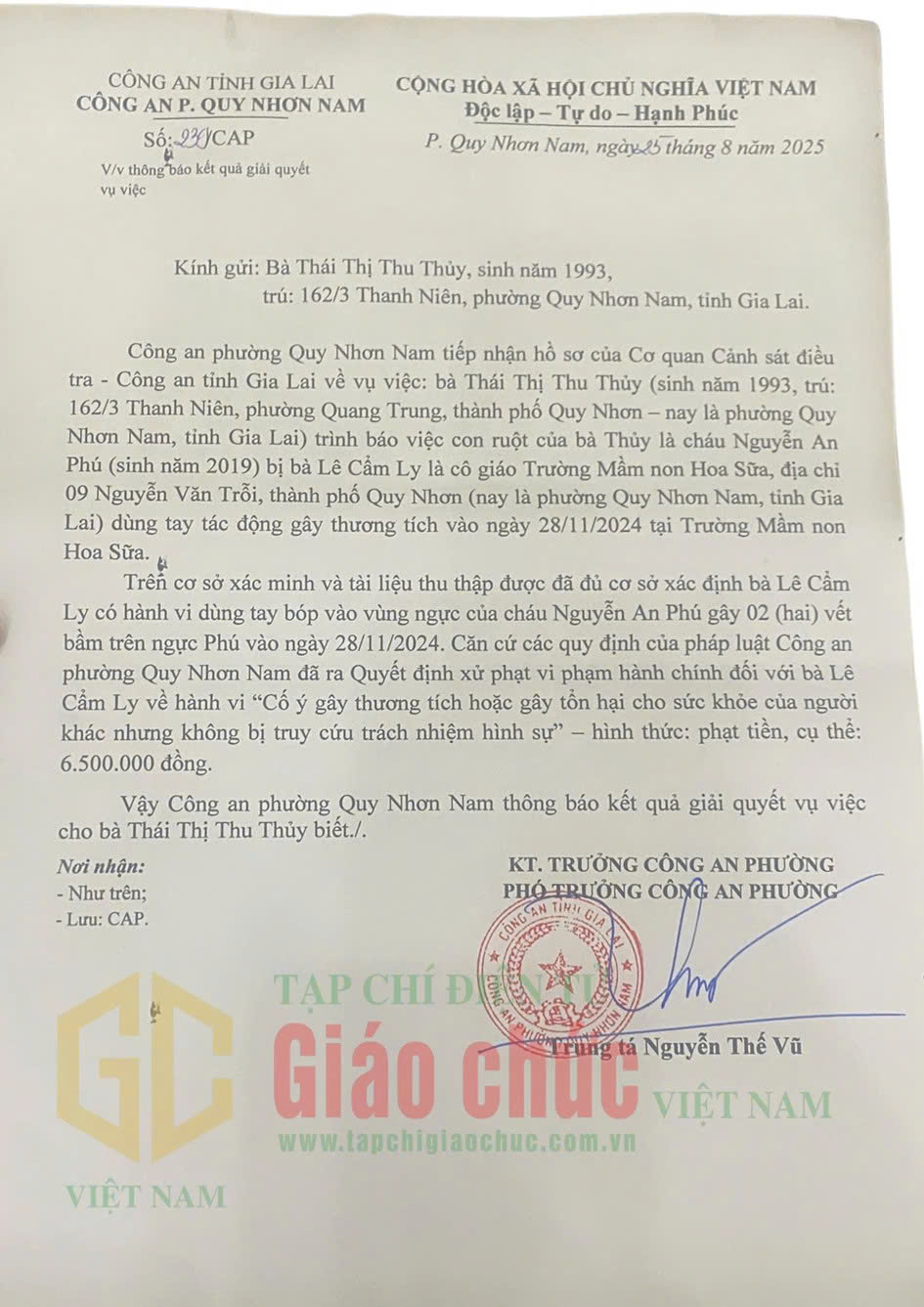 Gia Lai: Vụ trẻ 6 tuổi bị giáo viên Mầm non Hoa Sữa gây thương tích kết luận đã có Trường Mầm non Hoa sữa có chối bỏ trách nhiệm?