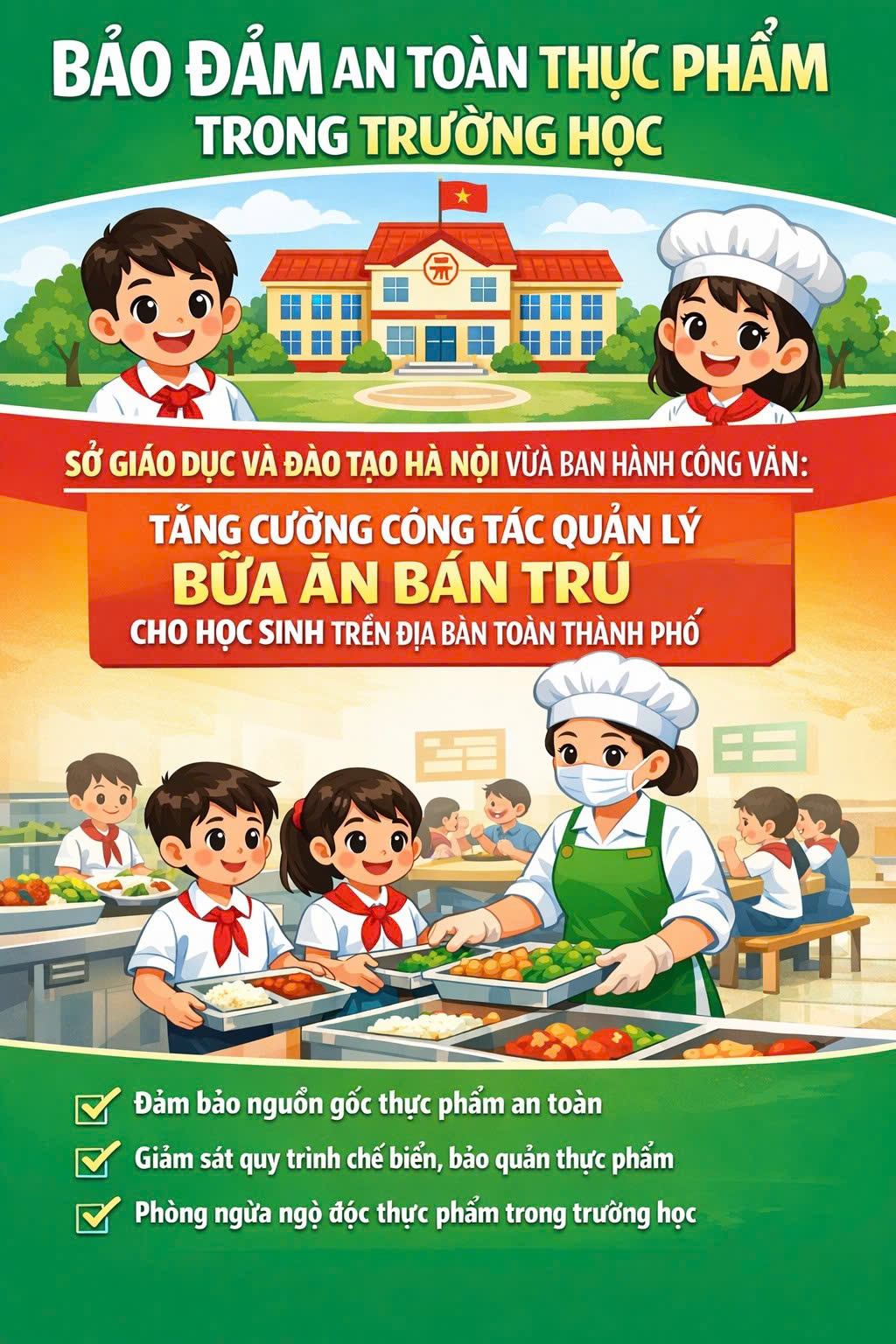 Hà Nội siết chặt quản lý an toàn thực phẩm trong bữa ăn bán trú học sinh
