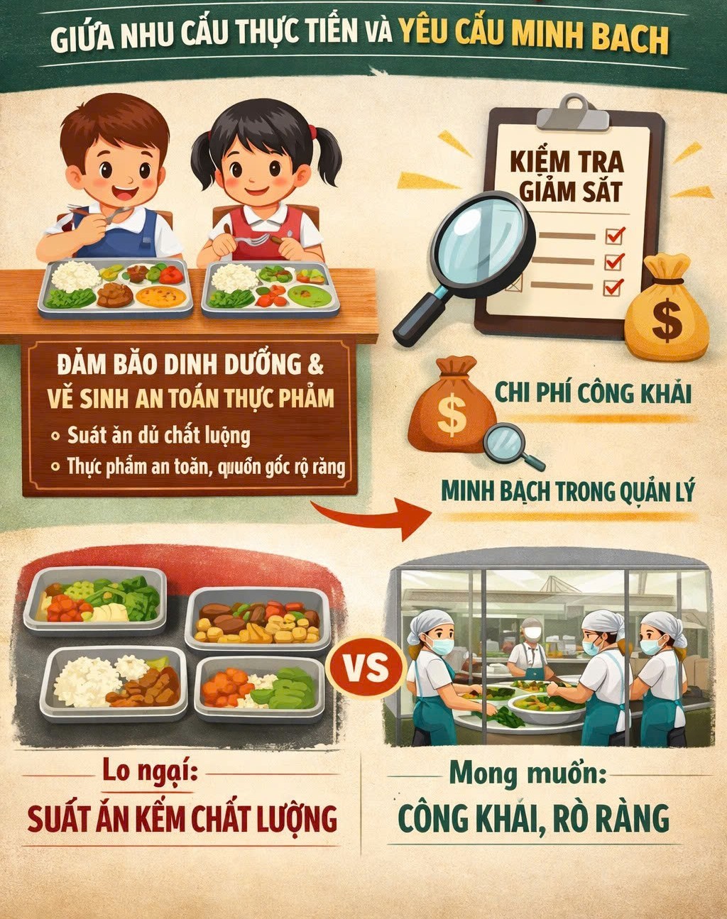Suất ăn bán trú trong trường học - Giữa nhu cầu thực tiễn và yêu cầu minh bạch