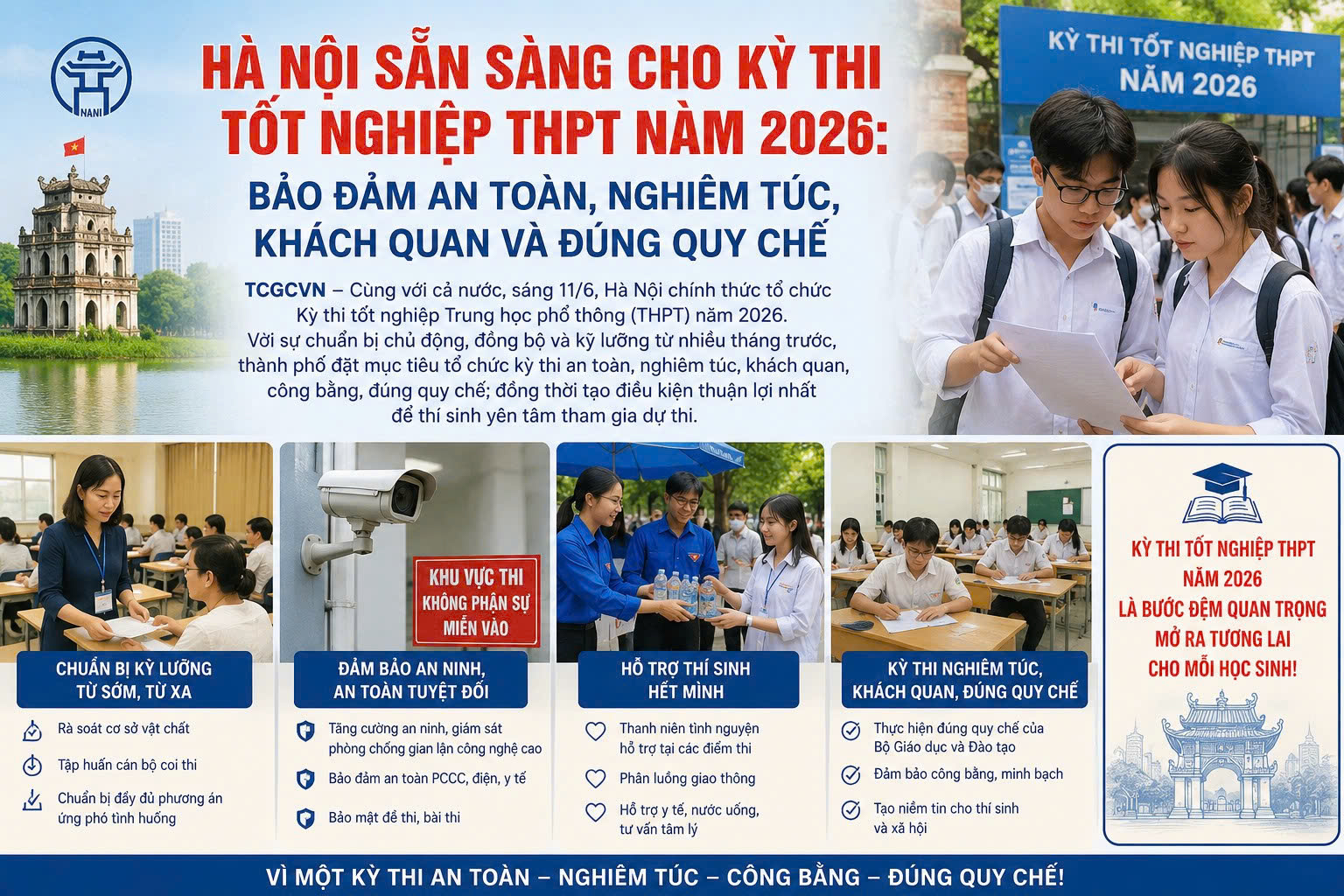 HÀ NỘI SẴN SÀNG CHO KỲ THI TỐT NGHIỆP THPT NĂM 2026: BẢO ĐẢM AN TOÀN, NGHIÊM TÚC, KHÁCH QUAN VÀ ĐÚNG QUY CHẾ