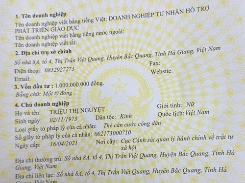 Hà Giang: Thành lập doanh nghiệp tư nhân Hỗ trợ Phát triến Giáo dục tại huyện Bắc Quang