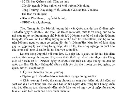 Cao Bằng chủ động bảo đảm an toàn trường học trước nguy cơ mưa lớn, lũ quét, sạt lở đất