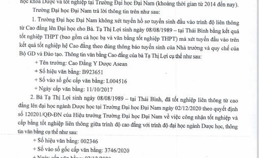 Trường Đại học Đại Nam có văn bản trả lời TC Giáo chức VN về ý kiến bạn đọc