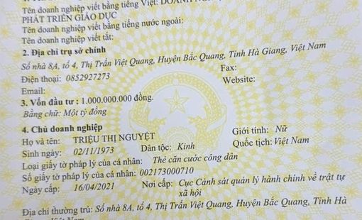 Hà Giang: Thành lập doanh nghiệp tư nhân Hỗ trợ Phát triến Giáo dục tại huyện Bắc Quang