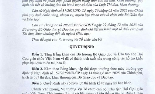 Bộ GD&ĐT tặng Bằng khen cho Hội Cựu giáo chức Việt Nam