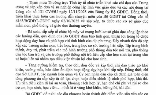 Triển khai Kết luận 221-KL/TW của Bộ Chính trị, Ban Bí thư về sắp xếp hệ thống cơ sở giáo dục