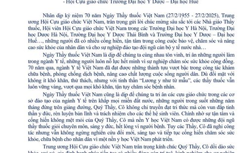 Thư chúc mừng nhân kỷ niệm 70 năm Ngày Thầy thuốc Việt Nam
