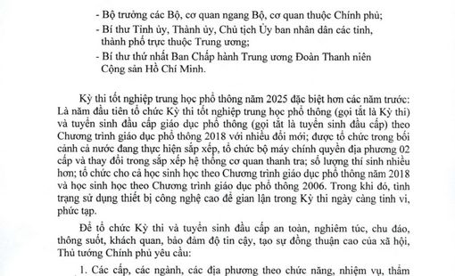 Thủ tướng chỉ đạo tổ chức nghiêm túc kỳ thi tốt nghiệp THPT và tuyển sinh đầu cấp năm 2025