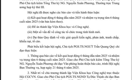 THÔNG BÁO KẾT LUẬN KỲ HỌP III CỦA HỘI CGCVN