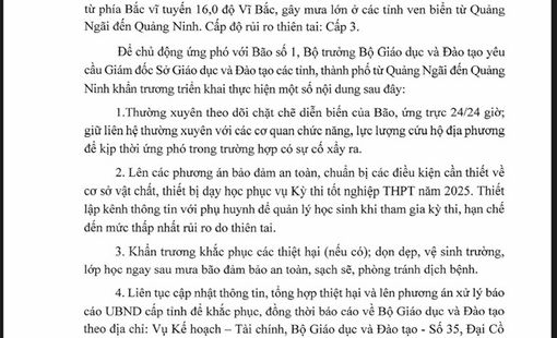 Bộ GD&ĐT chỉ đạo khẩn ứng phó Bão số 1, đảm bảo an toàn kỳ thi tốt nghiệp THPT 2025