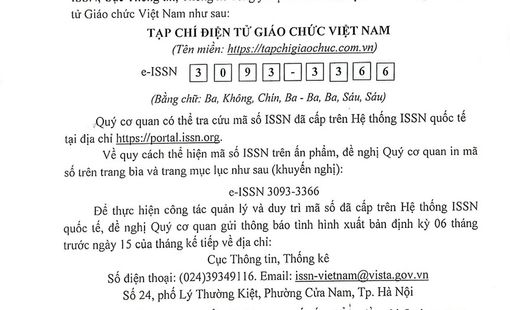 Tạp chí điện tử Giáo chức Việt Nam được cấp mã số chuẩn quốc tế ISSN