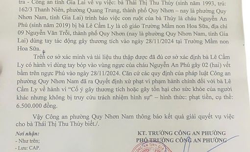 Gia Lai: Vụ trẻ 6 tuổi bị giáo viên Mầm non Hoa Sữa gây thương tích kết luận đã có Trường Mầm non Hoa sữa có chối bỏ trách nhiệm?