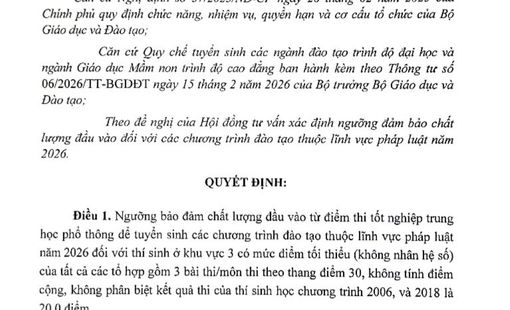 Bộ GD&ĐT công bố ngưỡng bảo đảm chất lượng đầu vào các ngành đào tạo giáo viên, sức khỏe và pháp luật năm 2026