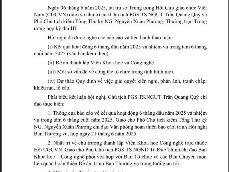 THÔNG BÁO KẾT LUẬN KỲ HỌP III CỦA HỘI CGCVN