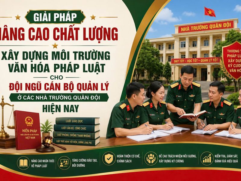 GIẢI PHÁP NÂNG CAO CHẤT LƯỢNG XÂY DỰNG MÔI TRƯỜNG VĂN HÓA PHÁP LUẬT CHO ĐỘI NGŨ CÁN BỘ QUẢN LÝ Ở CÁC NHÀ TRƯỜNG QUÂN ĐỘI HIỆN NAY